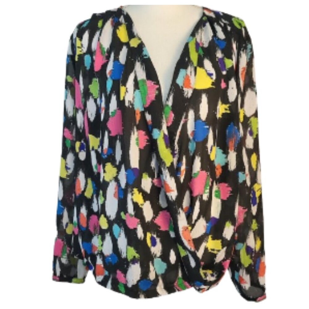 LIZ CLAIBORNE Multi-Colored Long Sleeve Open Front Wrap Blouse - Women's XL